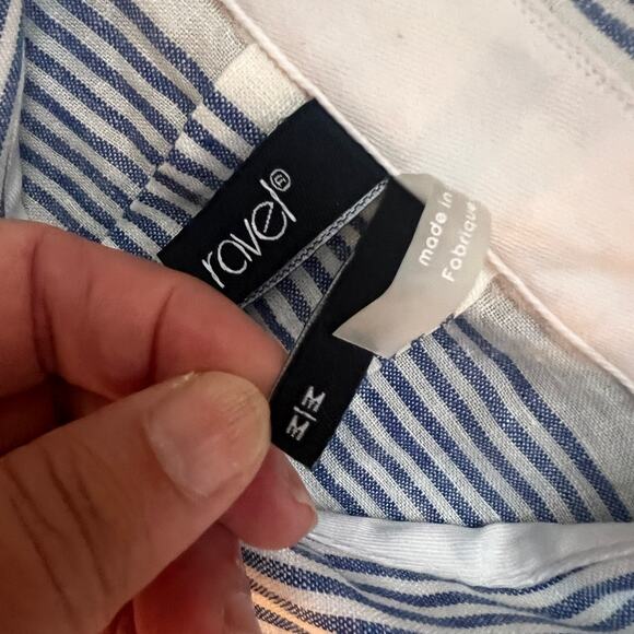 Ravel 100% linen stripes white and blue button down Size medium - Picture 2 of 9